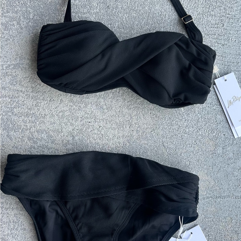 Lilly Pulitzer Black Twist Front Bikini Set Size 4 NWT